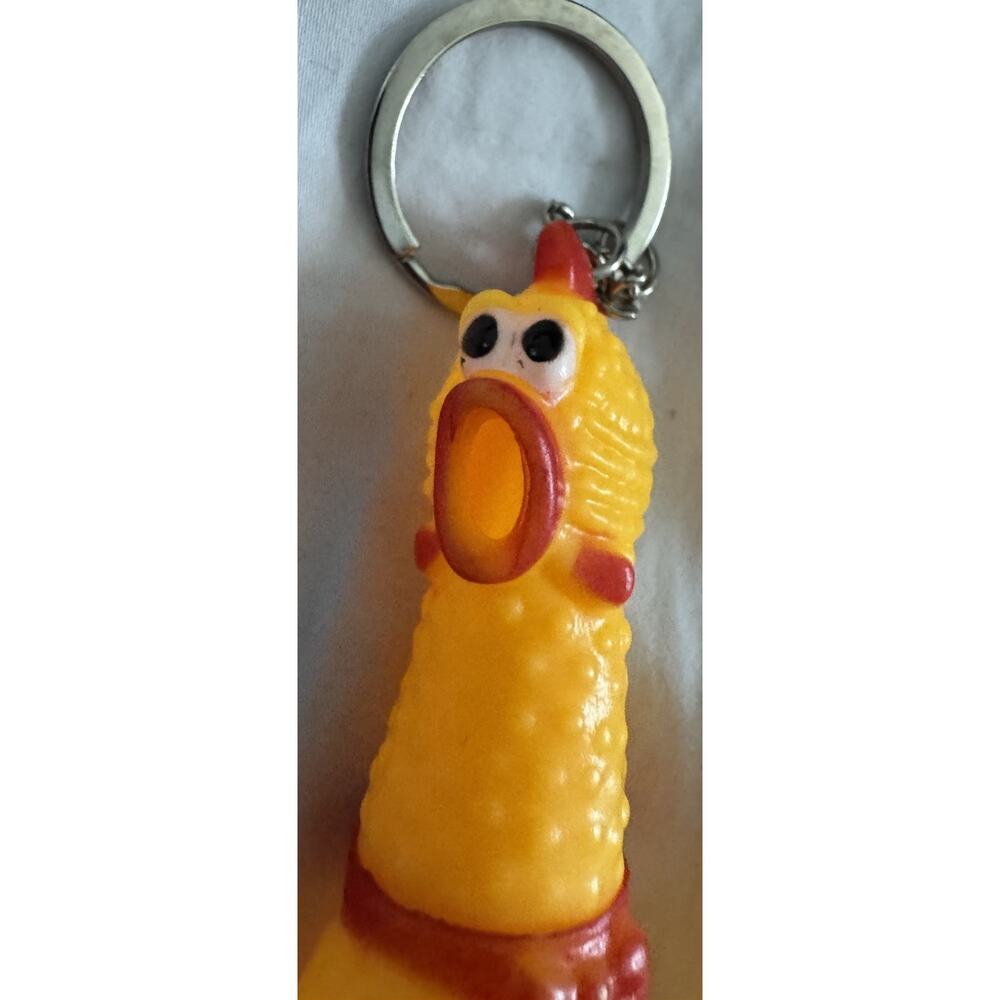 Squeaky Chicken Keychain 6.5in Yellow Novelty Gag Prank Toy New - Picture 3 of 4